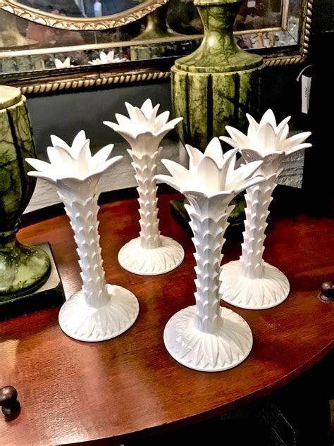 Fitz And Floyd Palm Tree Chinoiserie Candlestick Set Of Four At