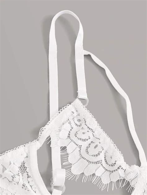 Lilosy Sexy Underwire Strappy Floral Sheer See Through Lingerie Set