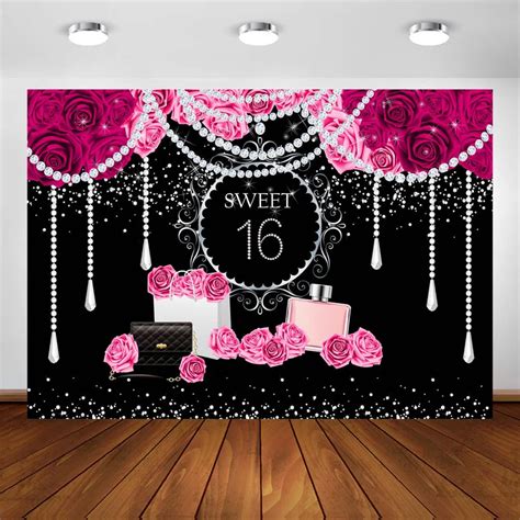 Sweet Sixteen Birthday Background Pink Sweet 16 Party Banner Girl Bling