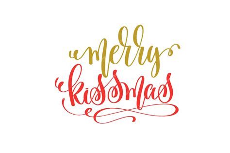 Premium Vector Merry Kissmas Hand Lettering Holiday Red And Gold Inscription To Christmas And