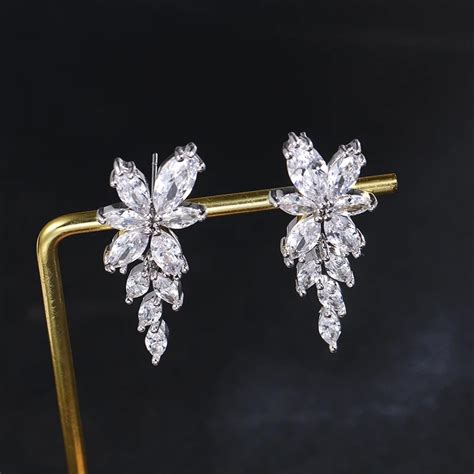 Weimanjingdian Marquise Flower Cubic Zirconia Cz Crystal Earrings For