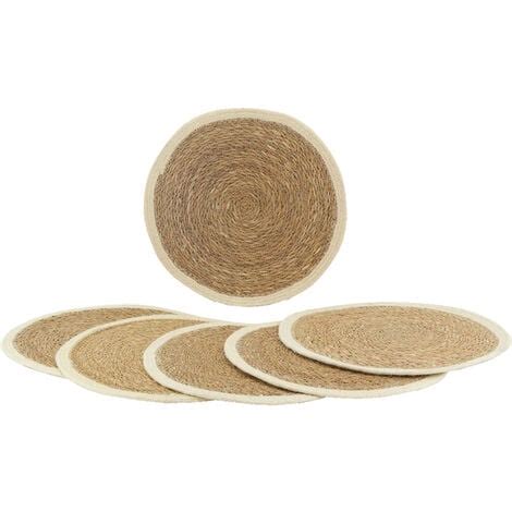 Sets De Table Ronds En Jonc Naturel Et Jute Teint Lot De