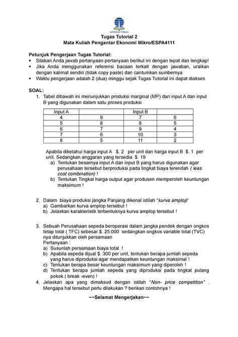 Tugas Tugas Tutorial Mata Kuliah Pengantar Ekonomi Mikro Espa