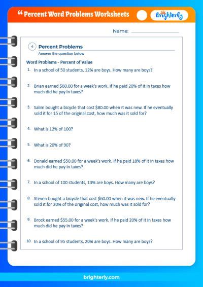 Free Printable Percent Word Problems Worksheets Pdfs