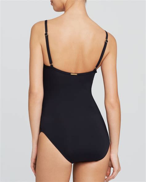 Michael Michael Kors Solid Cascading Ruffle Front One Piece Swimsuit In