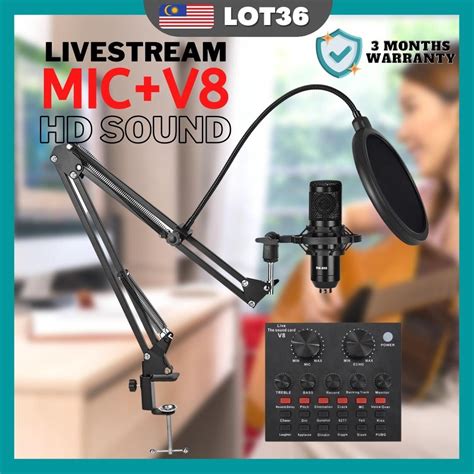 Ready Stock BM800 Condenser Mic Studio V8 Sound Card Set Podcast