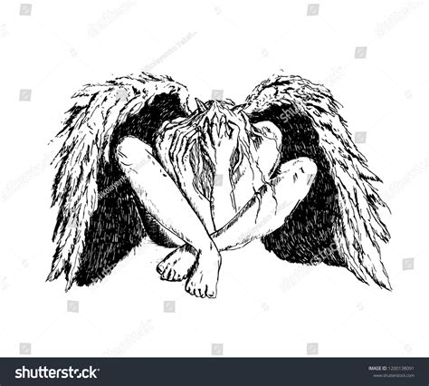 Fallen Angel Black Wings Sitting On Stock Vector (Royalty Free) 1200138091