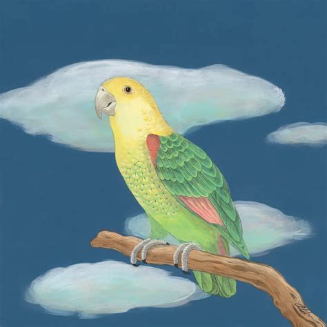 "The Feather Forecast" parrot art painting - Allison Cosmos