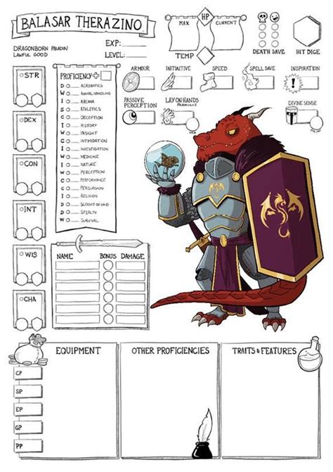 An Image Of A Character Sheet For The Game Palar Therazno With