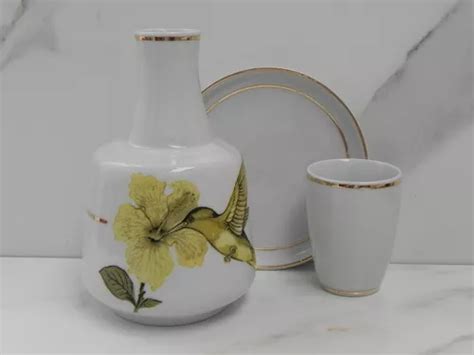 Moringa Copo Prato Porcelana Decorada P Ssaro Filete Ouro