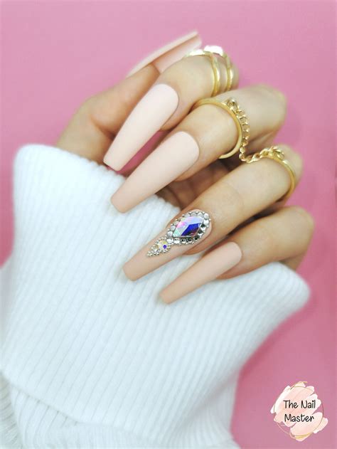 Press On Nails Matte Nude With SWAROVSKI Stones Fake Latte Etsy