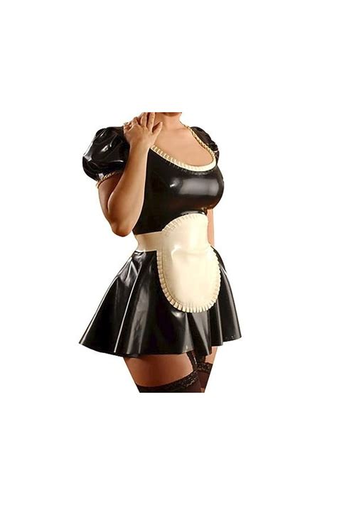 Latex Naturel Manches Courtes Bouffantes Noires Et Blanches Robe Se