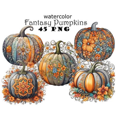 Fantasy Watercolor Autumn Pumpkins PNG Free Commercial Use Etsy