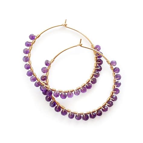 Amethyst Hoop Earrings Gold Amethyst Hoops Silver Amethyst Hoops Gold Amethyst Earrings