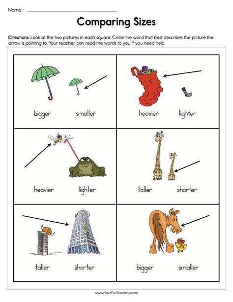 Comparing Length Worksheets Grade 1