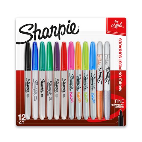 Sharpie Permanent Markers Fine Point Assorted Bold Colors 12 Count