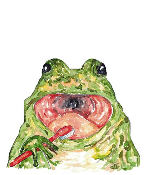 Frog Brushing Teeth Bath Watercolor Painting Painting By Maryna Salagub