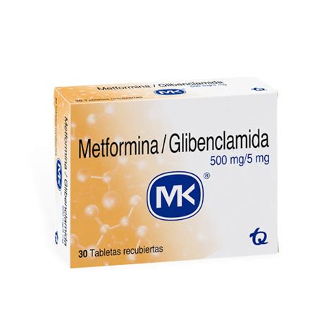 Metformina Glibenclamida MK 500mg 5mg Caja X 30 Tabletas