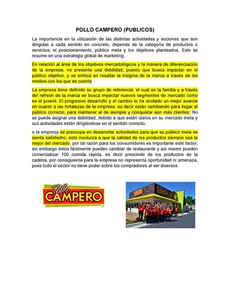Pollo Campero publico tarea - POLLO CAMPERO (PUBLICOS) La importancia
