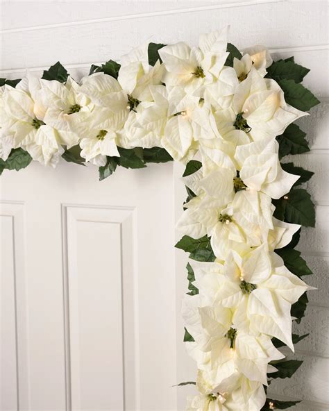 Outdoor Lit Poinsettia Celebration Artificial Christmas Garland