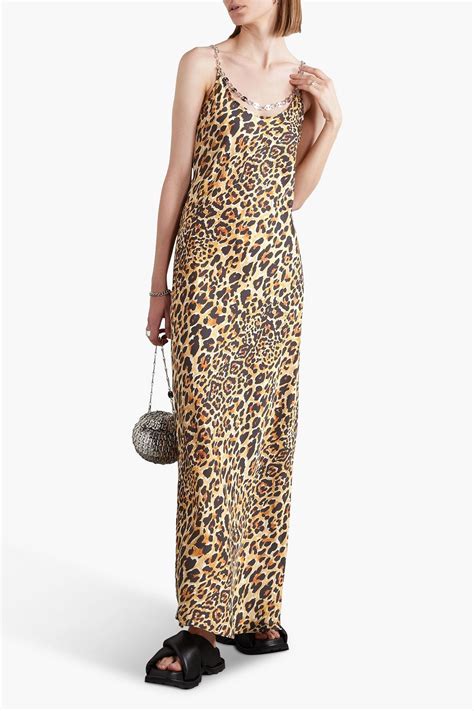 Rabanne Chain Embellished Leopard Print Satin Maxi Dress The Outnet