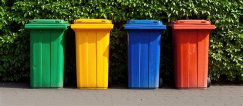 Premium Photo | Four bins of different colors used for sorting and recycling waste