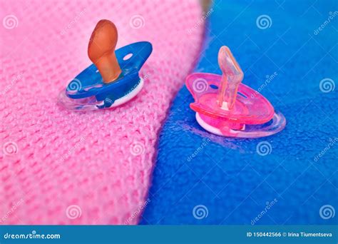 Baby Pacifier Pink And Blue Stock Photo Image Of Girl Anticipation