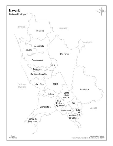 Mapa De Nayarit Con Nombres A Blanco Y Negro Mapas De México Para