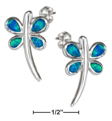 Sterling Silver Synthetic Blue Opal Dragonfly Earrings Dragonfly Earrings Fine Silver Jewelry