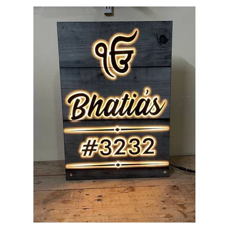 Grey Wood Texture Finish Acrylic Led Name Plate Waterproof