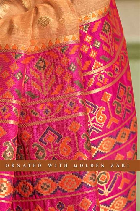 Woden And Pink Nude Cotton Silk Saree With Weave Border And Gold Zari Work Lotus Lehenga Choli