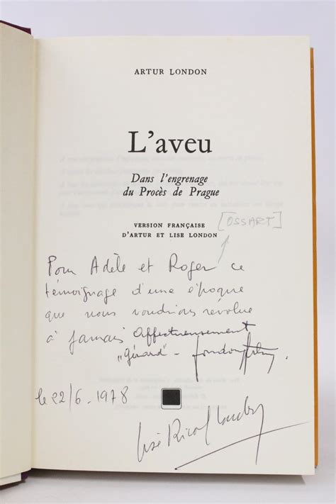 L Aveu Von LONDON Artur Couverture Rigide 1977 Signatur Des