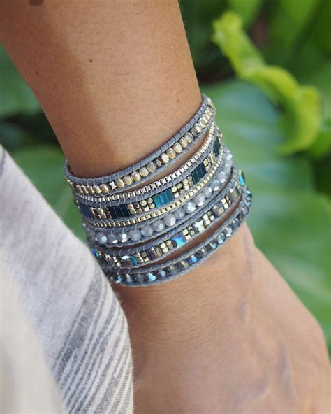 5 Keer Wrap Armband Blauwe Kristal Kralen Mix Boho Armband Etsy