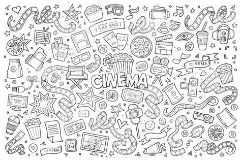 Cinema, movie, film doodles hand drawn sketchy vector symbols and ...