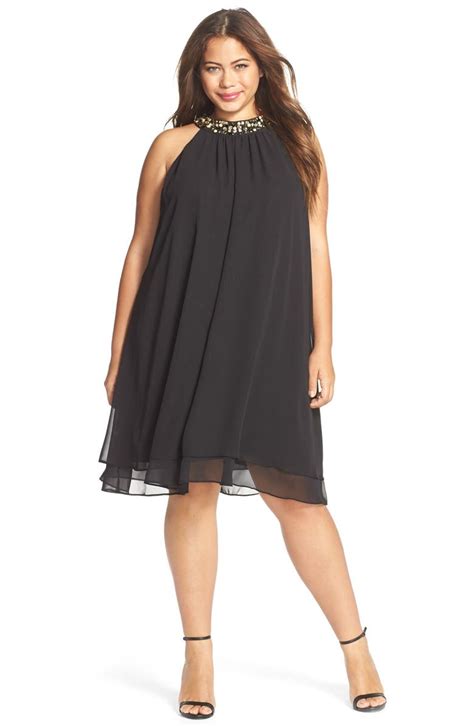 Eliza J Embellished Neck Chiffon Trapeze Dress Plus Size Nordstrom