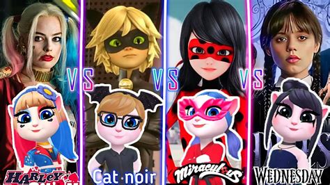 Wednesday Addams Lady Vs Miraculous Lady Bug Vs Cat Noir Vs Harley