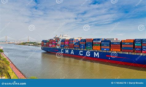 Cma Cgm Freighter In Savannah River Editorial Stock Photo Image Of