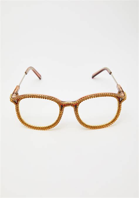 Clear Rhinestone Wayfarer Glasses Gold Dolls Kill