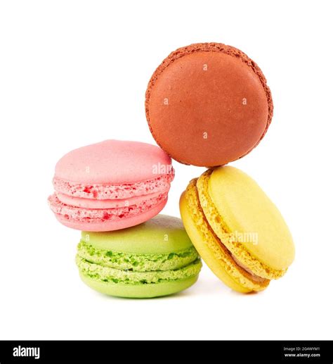 Fresh Macaroons Isolated On White Background Sweet And Colourful