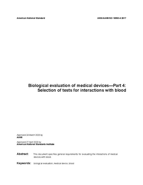 Biological Evaluation Of Medical Devicespart Selection Of Tests For