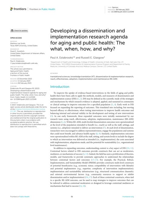 PDF Developing A Dissemination And Implementation Research Agenda For