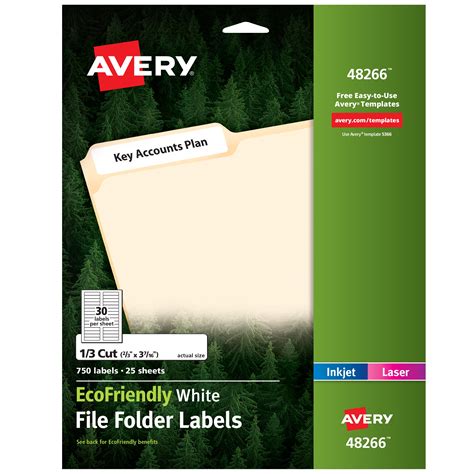 Avery Ecofriendly File Folder Labels 2 3 X 3 7 16 750 Printable Labels White 48266