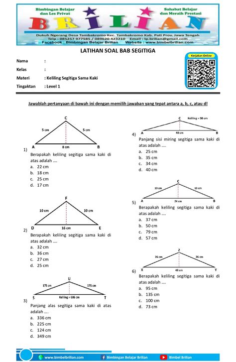 Kumpulan Soal Keliling Segitiga Sama Kaki Dan Kunci Jawaban Bimbel Brilian