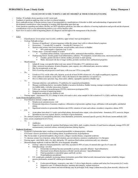 PEDS EXAM 2 Study Guide Kelsey Thompson 2021 EXAM 2 STUDY GUIDE