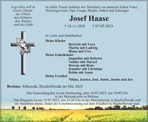 Traueranzeigen Von Josef Haase Trauer In Thueringen De