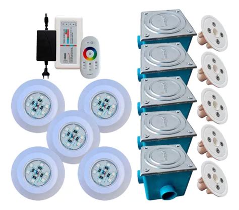 Kit Iluminação 5 Leds 9 W Rgb Comando Touch E Nicho vinil