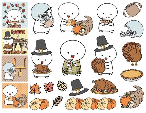 Thanksgiving Icon Stickers Emoticon Doodle Digital Planner Stickers