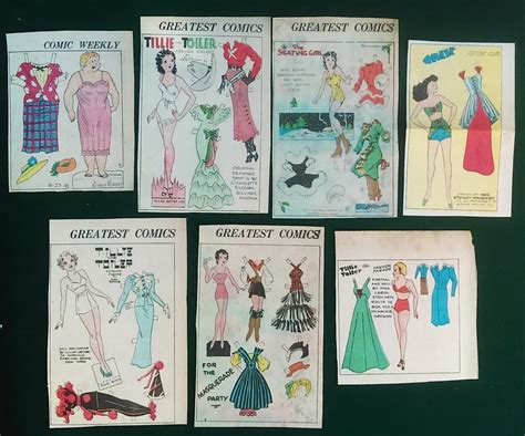 7 1930s News Comic Paper Dolls Uncut Tillie The Toiler Skating