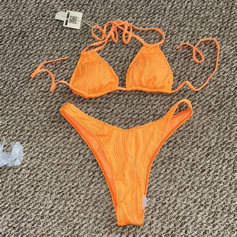 Neon Orange High Waisted Bikini Set New With Tags Depop