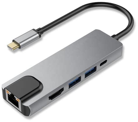 Хаб / Переходник / Концентратор USB-C HUB 5 в 1 с USB 3.0, RJ45, HDMI ...